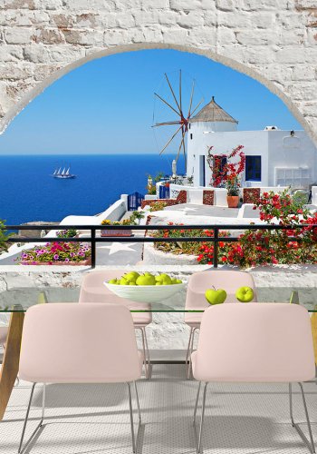 ARTGEIST fototapet - Summer in Santorini, Santorini set gennem vindue (flere strrelser)