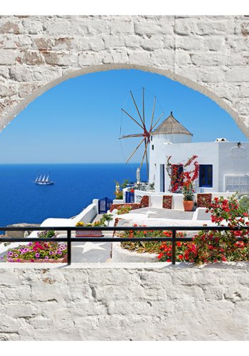 ARTGEIST fototapet - Summer in Santorini, Santorini set gennem vindue (flere strrelser)