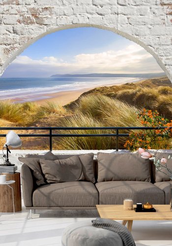 ARTGEIST fototapet - Hidden Beach, strand gennem vindue (flere strrelser)