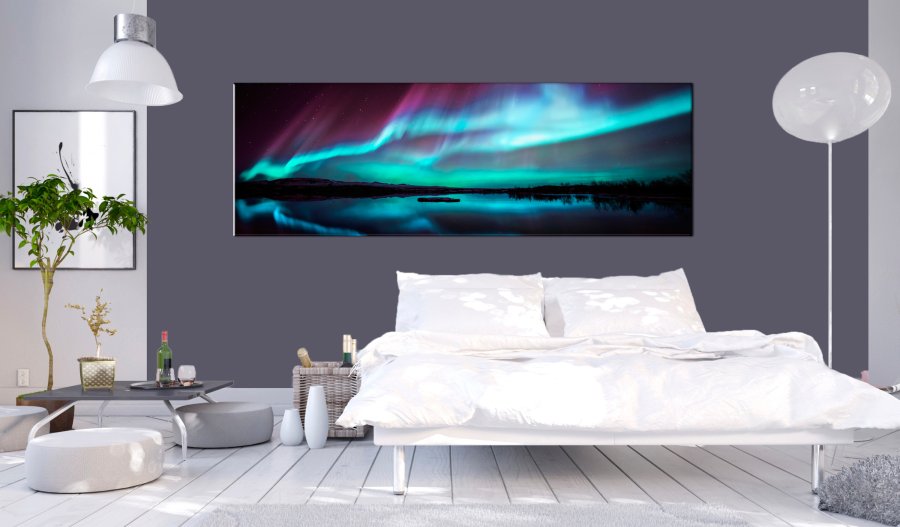 ARTGEIST Blue Ribbons - Nordlys i bl og lilla nuancer trykt p lrred - Flere strrelser