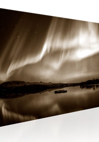 ARTGEIST Lake in Sepia - Nordlys i sort/hvid trykt p lrred - Flere strrelser