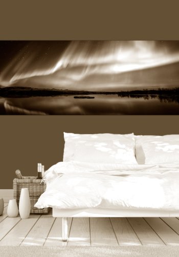 ARTGEIST Lake in Sepia - Nordlys i sort/hvid trykt p lrred - Flere strrelser