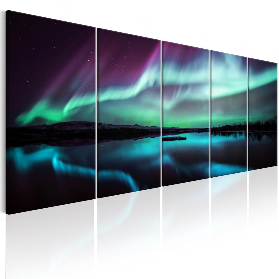 ARTGEIST Blue Ribbons I - Nordlys i bl og lilla nuancer trykt p lrred - Flere strrelser