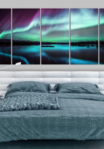 ARTGEIST Blue Ribbons I - Nordlys i bl og lilla nuancer trykt p lrred - Flere strrelser