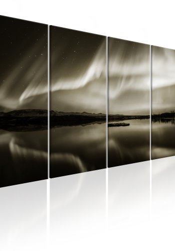 ARTGEIST Lake in Sepia I - Nordlys i sort/hvid trykt p lrred - Flere strrelser