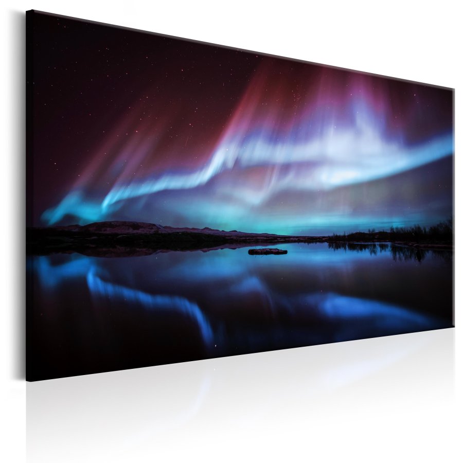 ARTGEIST Night Light - Nordlys i bl og rde nuancer trykt p lrred - Flere strrelser
