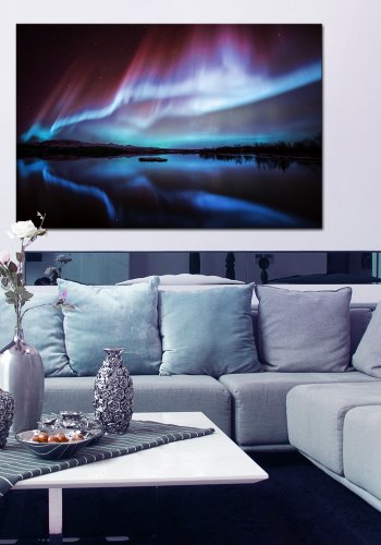ARTGEIST Night Light - Nordlys i bl og rde nuancer trykt p lrred - Flere strrelser