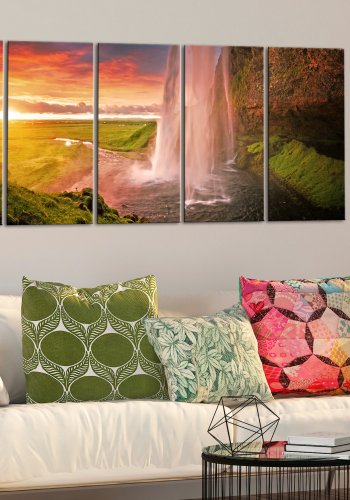 ARTGEIST Seljalandsfoss Waterfall I - Vandfald i solnedgang trykt p lrred - Flere strrelser