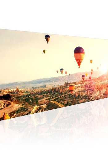 ARTGEIST Balloon Rides - Billede med luftballoner i solnedgangen trykt p lrred - Flere strrelser