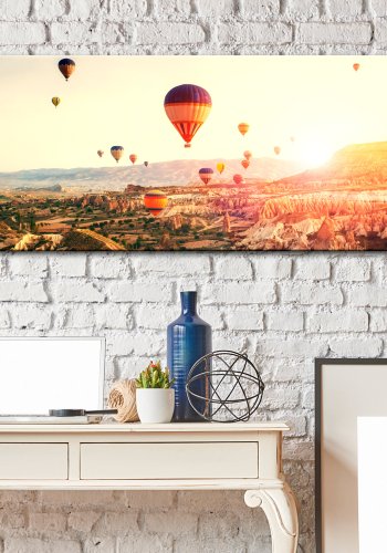 ARTGEIST Balloon Rides - Billede med luftballoner i solnedgangen trykt p lrred - Flere strrelser