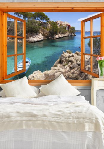 ARTGEIST fototapet - Mediterranean Landscape, smukt landskab gennem vindue (flere strrelser)