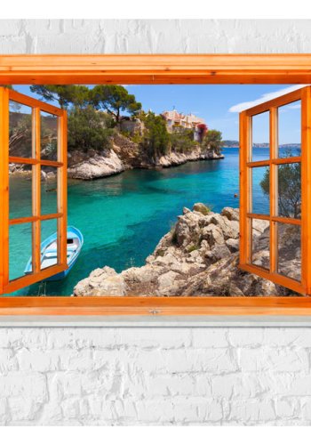 ARTGEIST fototapet - Mediterranean Landscape, smukt landskab gennem vindue (flere strrelser)