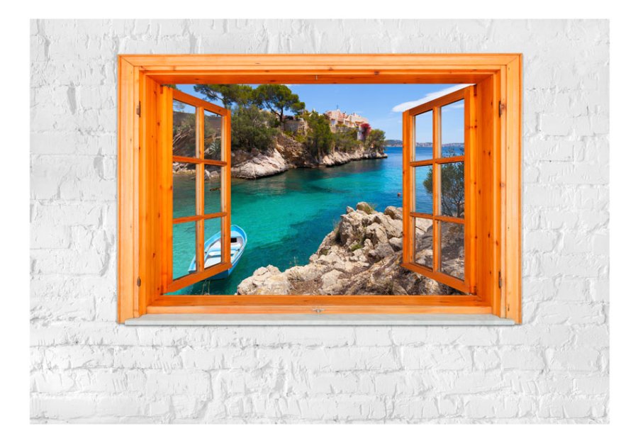 ARTGEIST fototapet - Mediterranean Landscape, smukt landskab gennem vindue (flere strrelser)