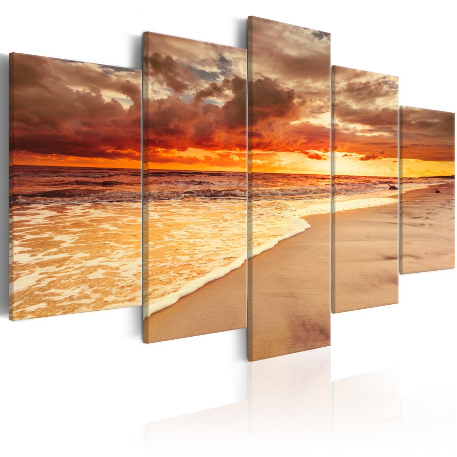ARTGEIST Sea: Beautiful Sunset - Solnedgang p stranden trykt p lrred - Flere strrelser