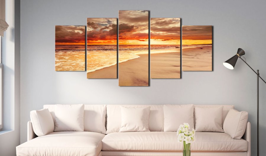 ARTGEIST Sea: Beautiful Sunset - Solnedgang p stranden trykt p lrred - Flere strrelser