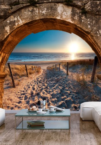 ARTGEIST Fototapet - Arch and Beach, strand og bue (flere strrelser)