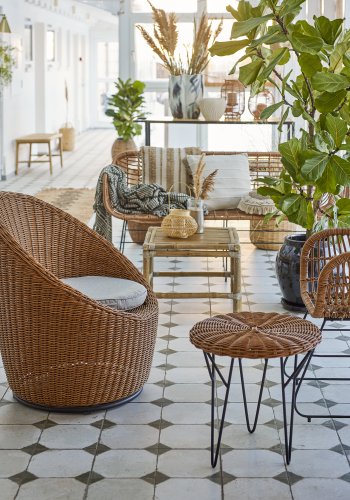 BLOOMINGVILLE Roccas udendrs sofabord, rund - brun polyrattan og sort jern (46)