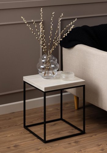 ACT NORDIC Barossa sofabord, kvadratisk - beige papir travertinlook og sort stl (40x40)