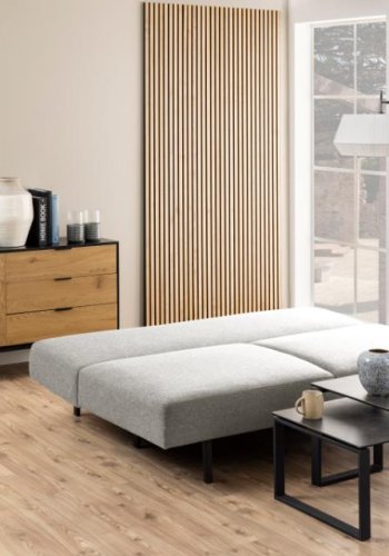 ACT NORDIC Malling sovesofa, m. udtrksseng og 2 puder - lysegr stof og sort stl