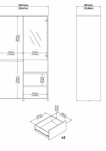 TVILUM Next Vitrine 1 lge + 1 glaslge + 2 skuffer
