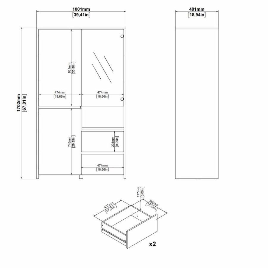 TVILUM Next Vitrine 1 lge + 1 glaslge + 2 skuffer