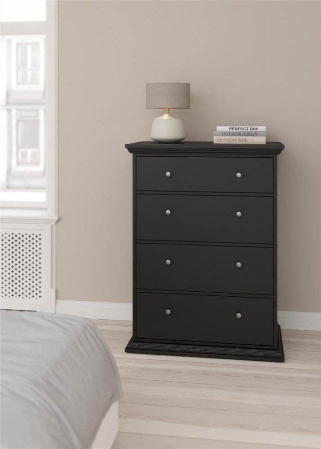 TVILUM North kommode med 4 skuffer, mat sort, 86,3 x 51,6 x 115,6 cm