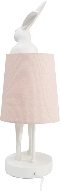 KARE DESIGN Animal Rabbit bordlampe - rosa linnedhr og hvid polyresin/stl (H:50cm)
