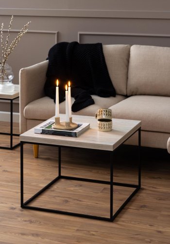 ACT NORDIC Barossa sofabord, kvadratisk - beige papir travertinlook og sort stl (60x60)