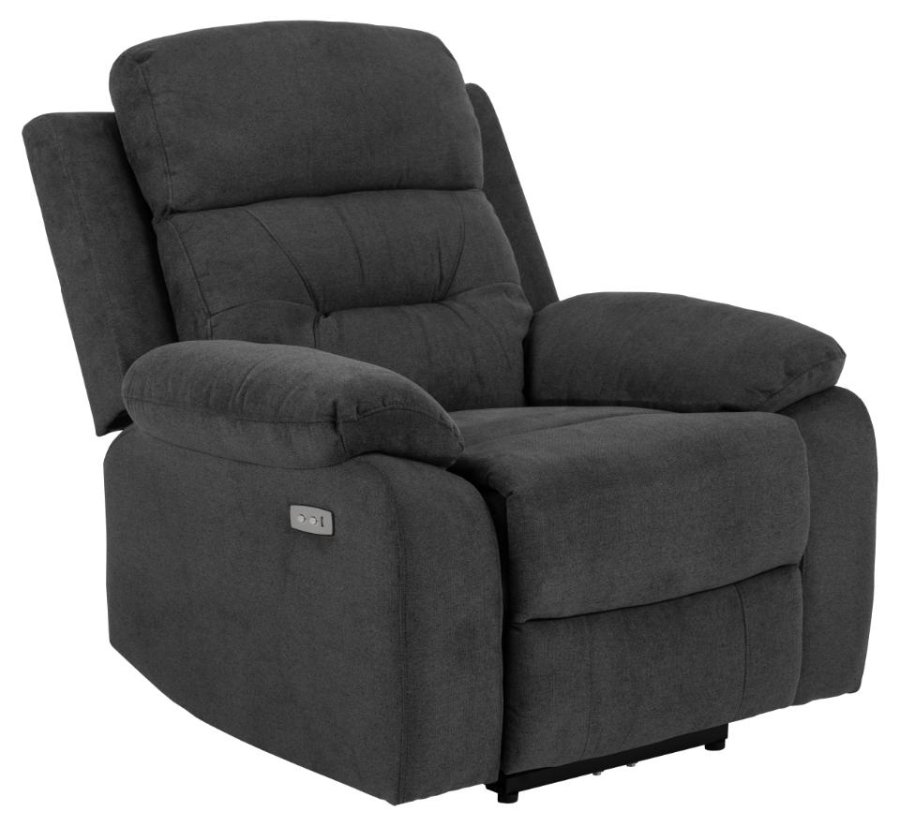 ACT NORDIC Vansbro recliner, m. el, C stik, USB-A, posefjedre - mrkegr stof og sort stl