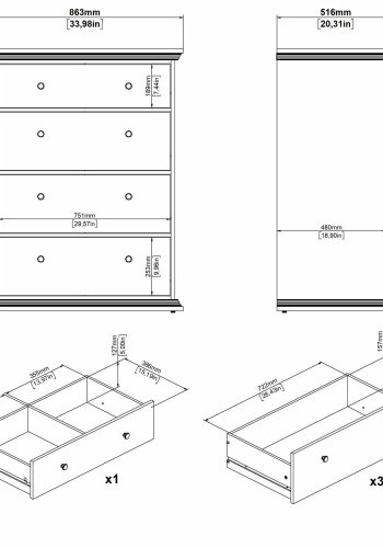 TVILUM North Chest med 4 skuffer, Hvid, 86,3 x 51,6 x 115,6 cm