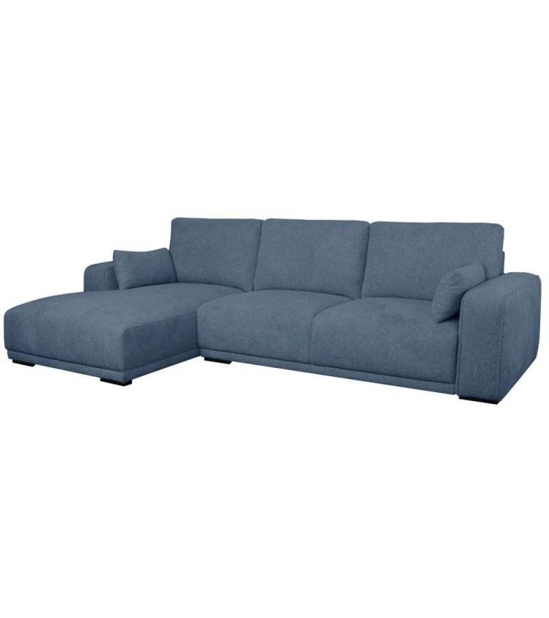 California sofa, m. venstre chaiselong og 2 armpuder - bl stof og sort metal