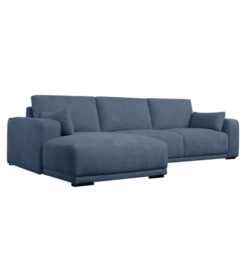 California sofa, m. venstre chaiselong og 2 armpuder - bl stof og sort metal