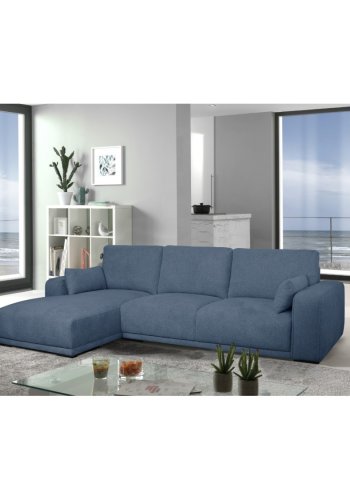 California sofa, m. venstre chaiselong og 2 armpuder - bl stof og sort metal