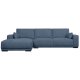 California sofa, m. venstre chaiselong og 2 armpuder - bl stof og sort metal