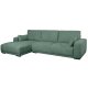 California sofa, m. venstre chaiselong og 2 armpuder - grn stof og sort metal