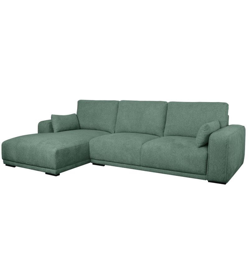 California sofa, m. venstre chaiselong og 2 armpuder - grn stof og sort metal