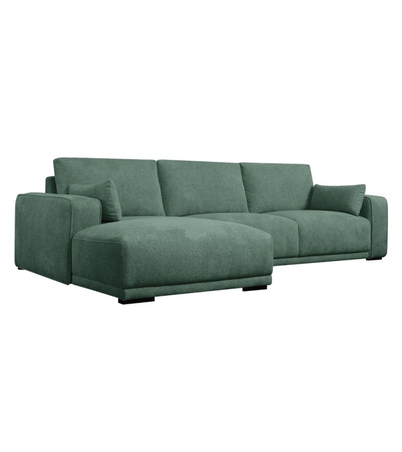 California sofa, m. venstre chaiselong og 2 armpuder - grn stof og sort metal