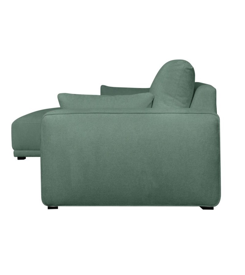 California sofa, m. venstre chaiselong og 2 armpuder - grn stof og sort metal