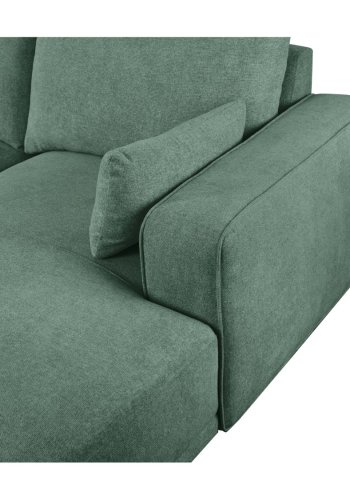 California sofa, m. venstre chaiselong og 2 armpuder - grn stof og sort metal