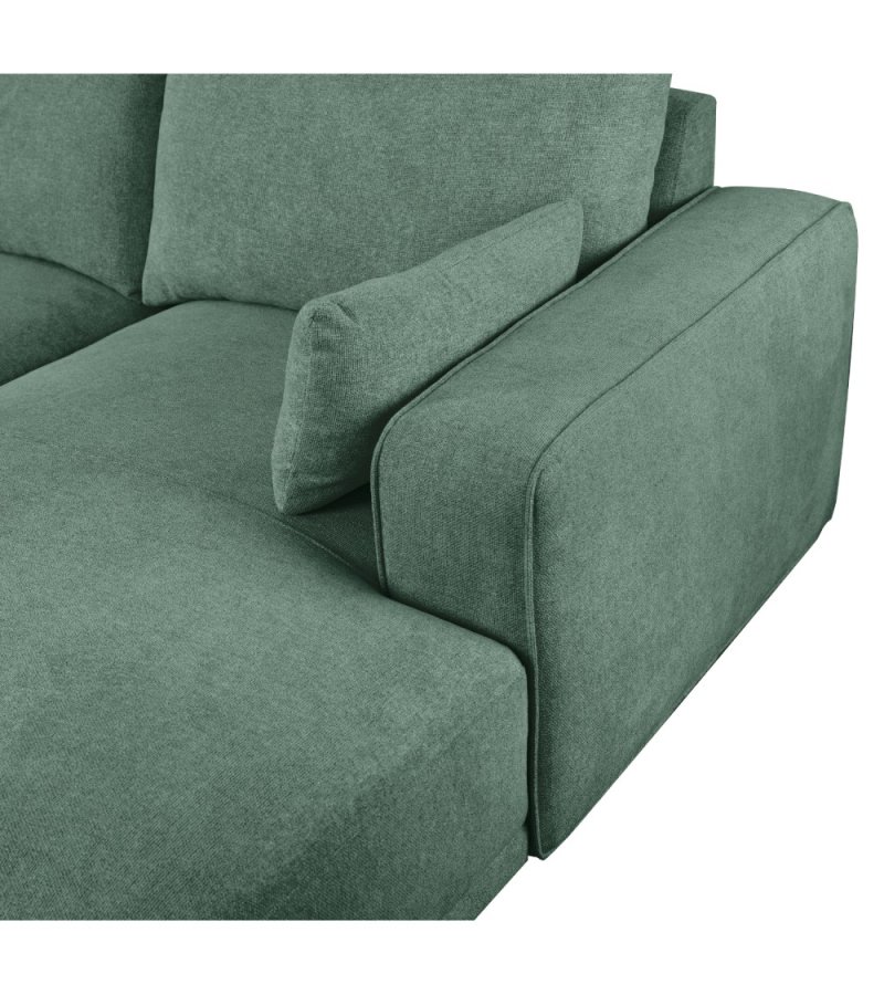 California sofa, m. venstre chaiselong og 2 armpuder - grn stof og sort metal