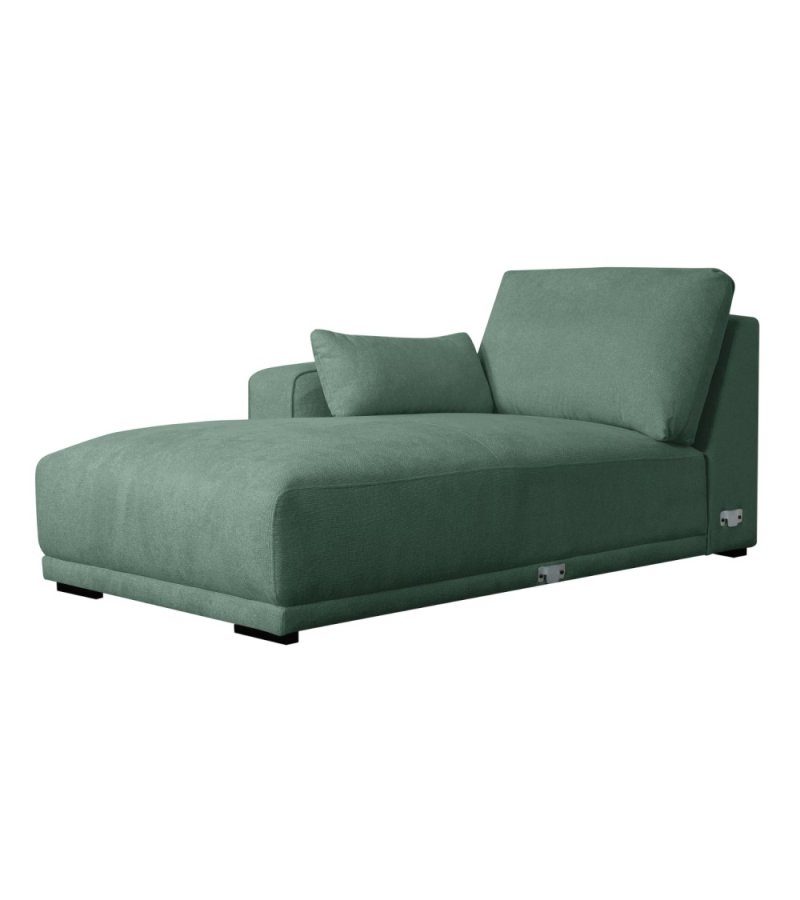 California sofa, m. venstre chaiselong og 2 armpuder - grn stof og sort metal