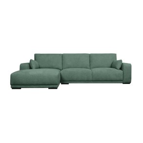 California sofa, m. venstre chaiselong og 2 armpuder - grn stof og sort metal