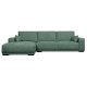 California sofa, m. venstre chaiselong og 2 armpuder - grn stof og sort metal