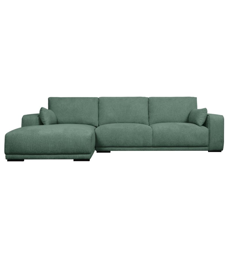 California sofa, m. venstre chaiselong og 2 armpuder - grn stof og sort metal