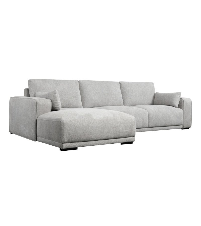 California sofa, m. venstre chaiselong og 2 armpuder - gr stof og sort metal