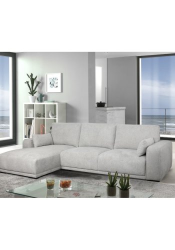 California sofa, m. venstre chaiselong og 2 armpuder - gr stof og sort metal