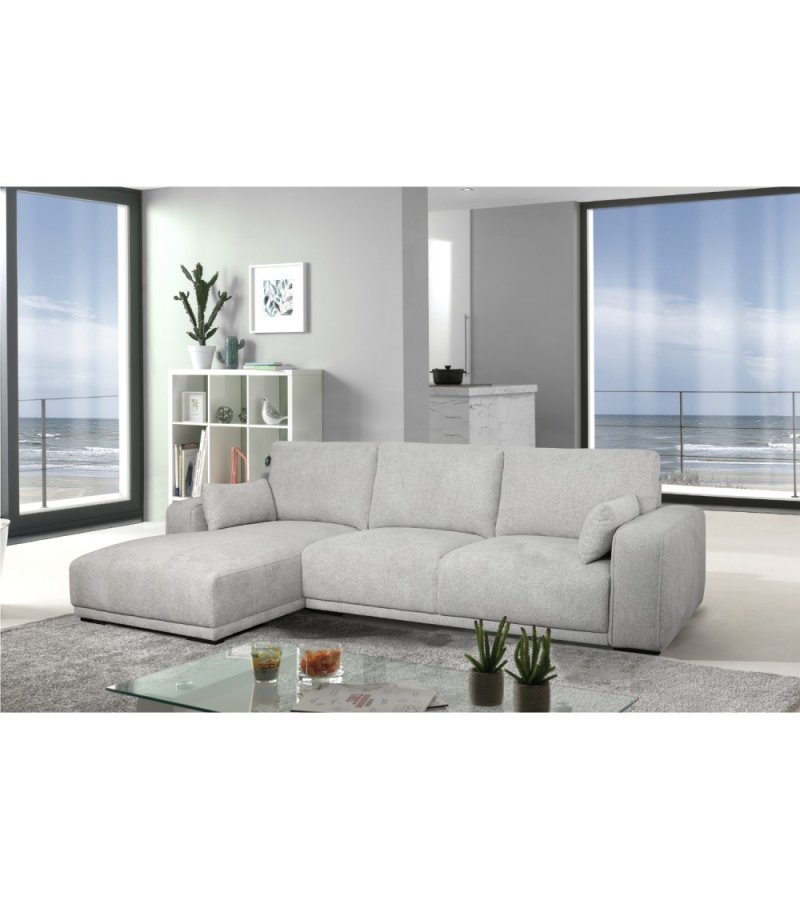 California sofa, m. venstre chaiselong og 2 armpuder - gr stof og sort metal