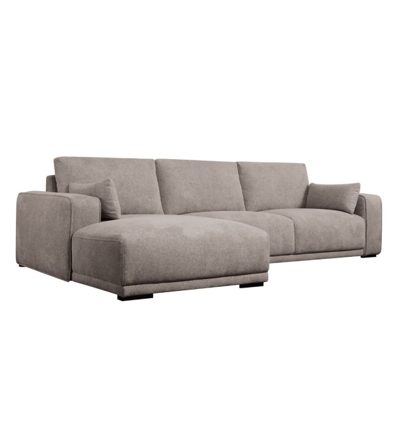 California sofa, m. venstre chaiselong og 2 armpuder - brun stof og sort metal