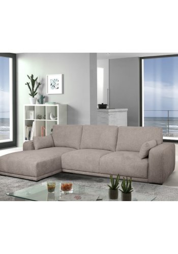 California sofa, m. venstre chaiselong og 2 armpuder - brun stof og sort metal