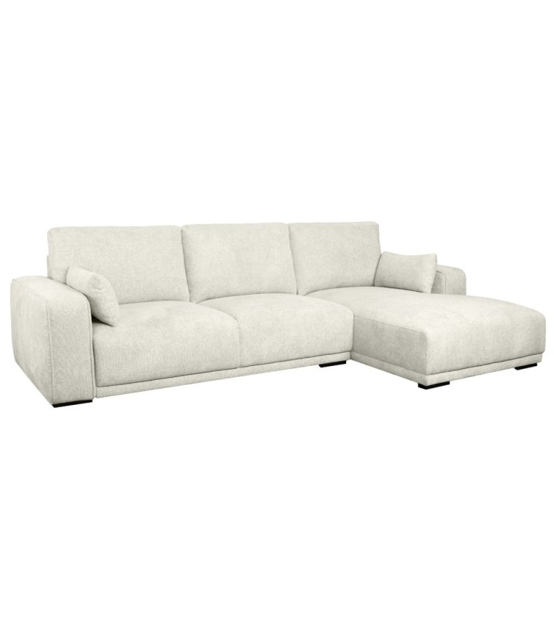 California sofa, m. hjre chaiselong og 2 armpuder - sand stof og sort metal